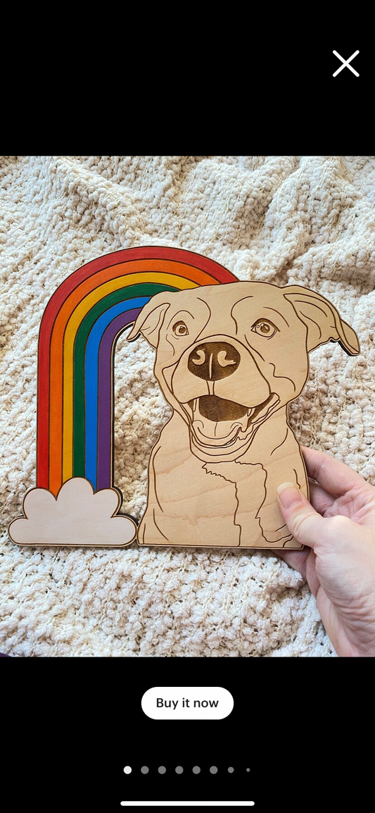 8” Rainbow Bridge Pitbull Wooden Wall Hanging