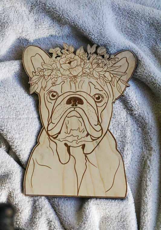 Dogs 8” French Bulldog Flower Crown Wooden Wall Hanging