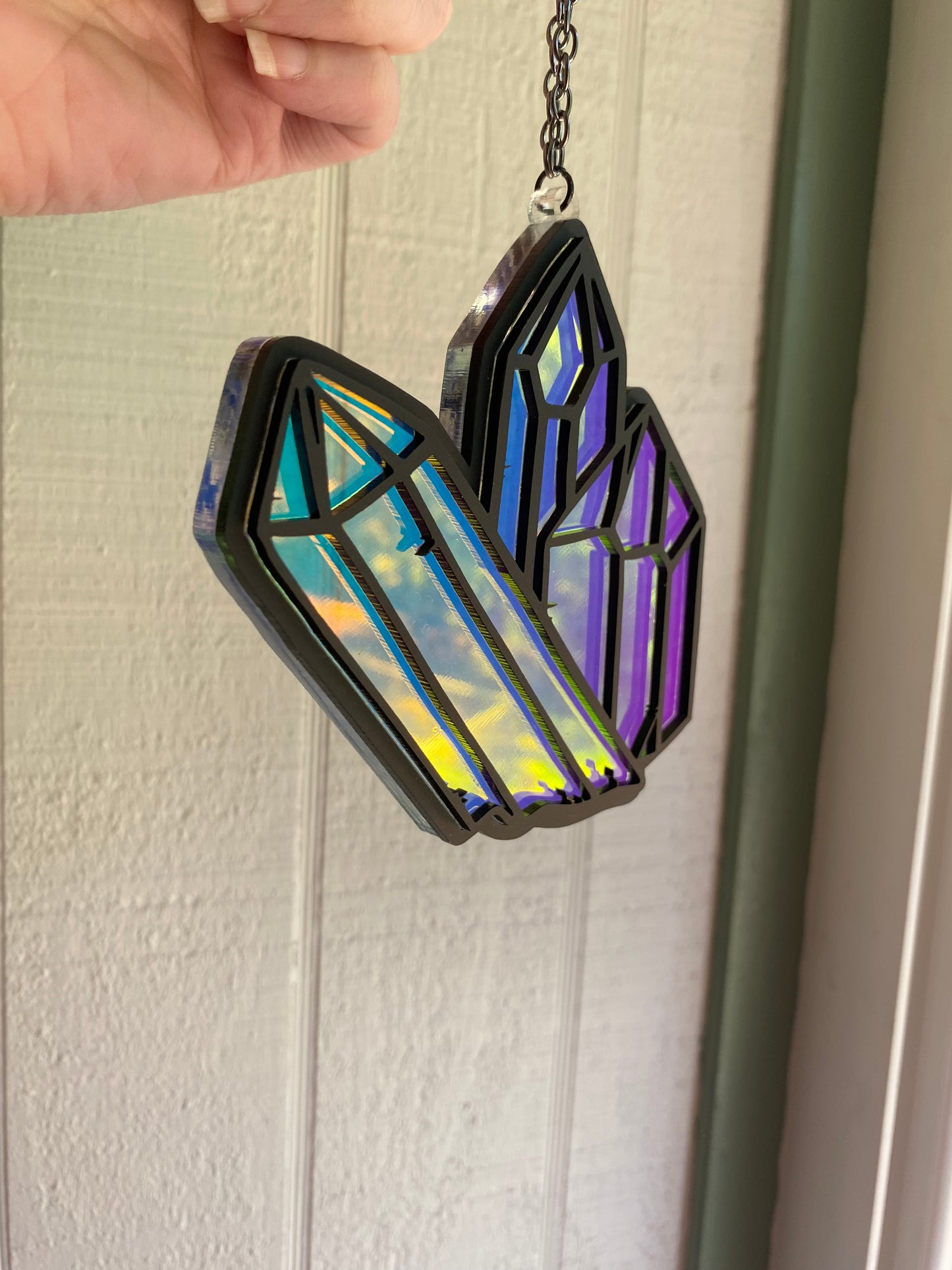 4” Crystal Cluster Black Outline on Rainbow Suncatcher