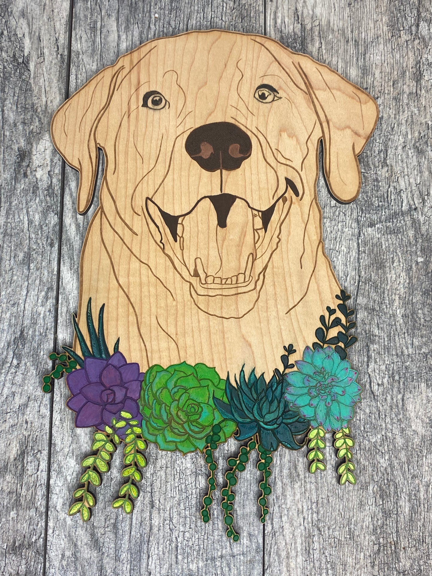 Dogs: 15” Lab with Hand Painted Succulents