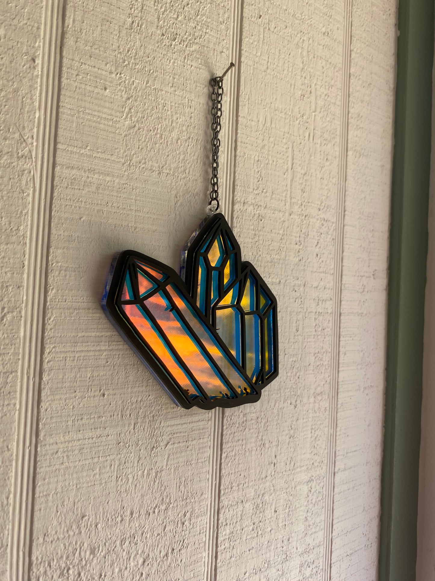 4” Crystal Cluster Black Outline on Rainbow Suncatcher