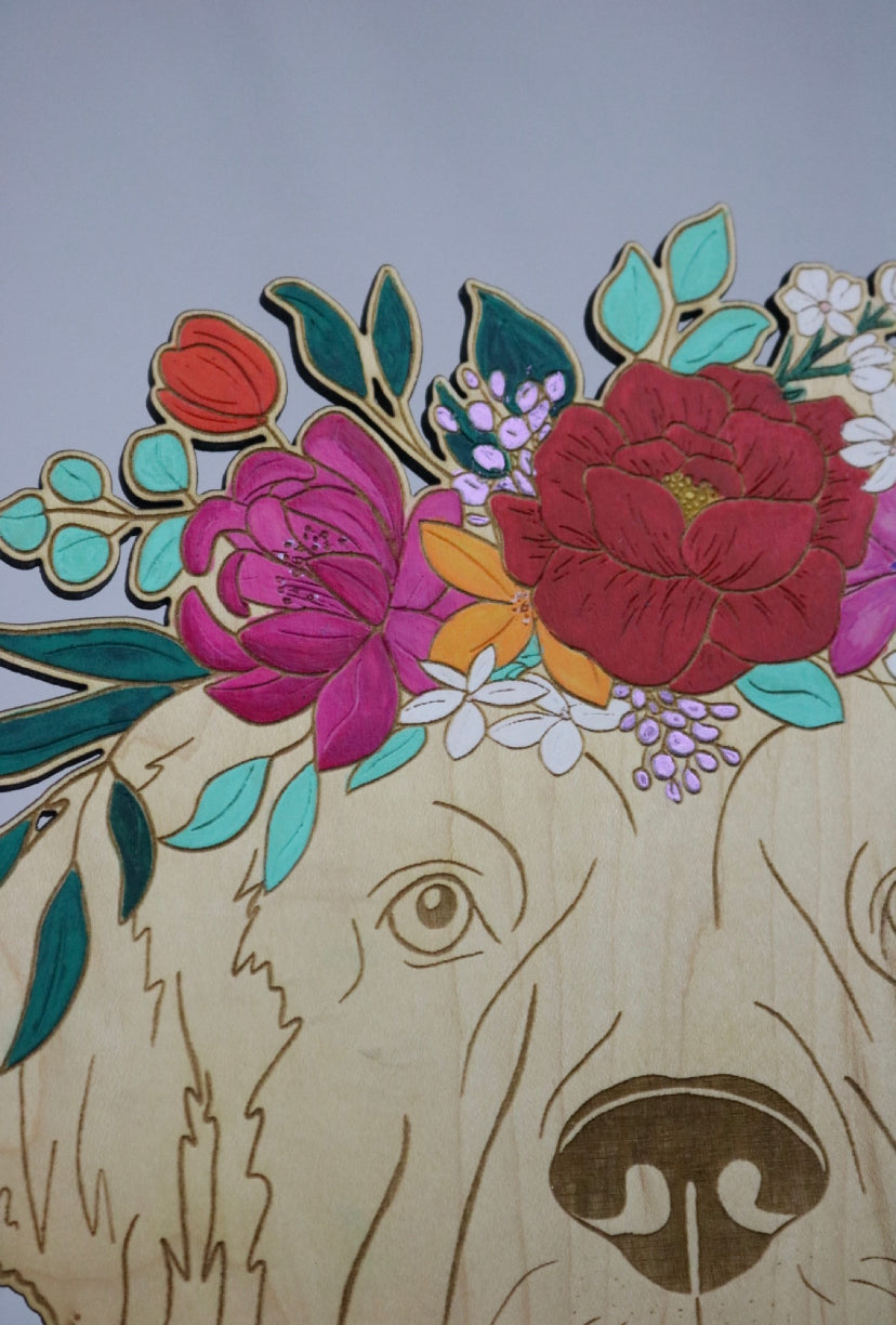 Dogs: 15” Golden with Flower Crown Hand Painted