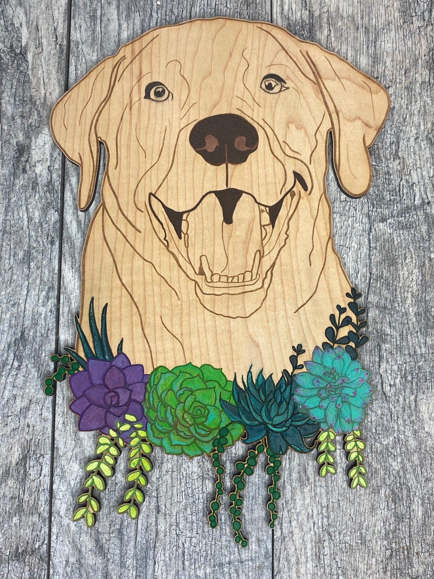 Dogs: 15” Lab with Hand Painted Succulents