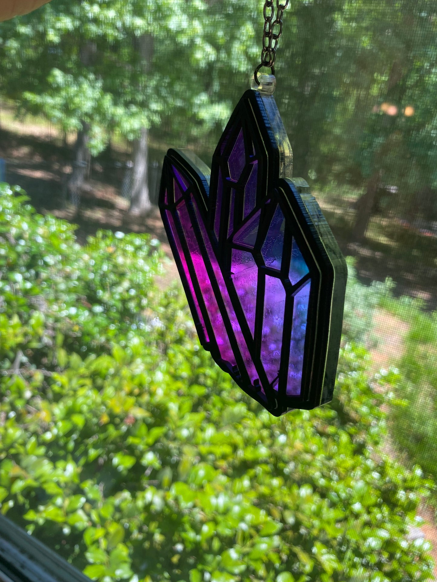 4” Crystal Cluster Black Outline on Rainbow Suncatcher