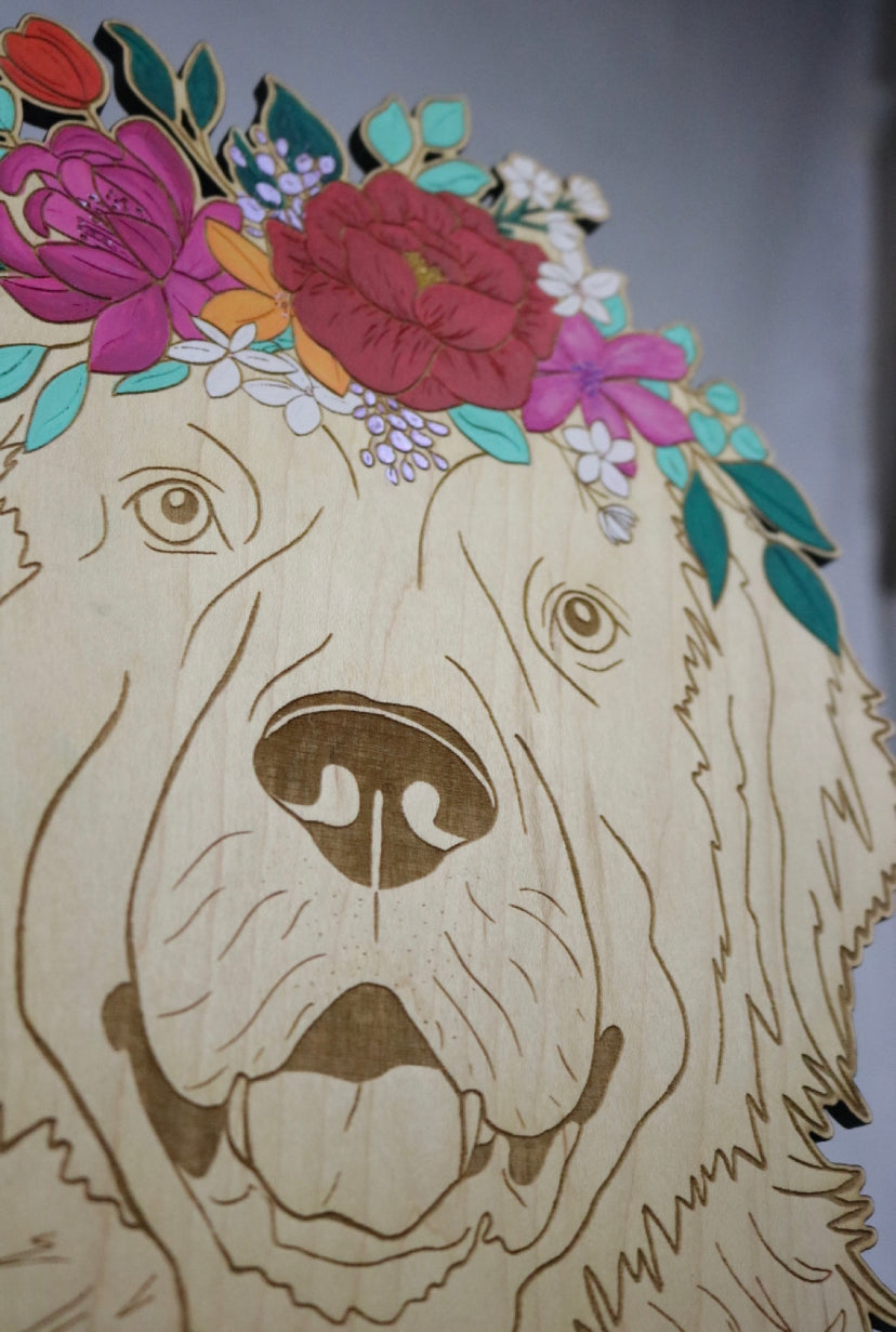 Dogs: 15” Golden with Flower Crown Hand Painted