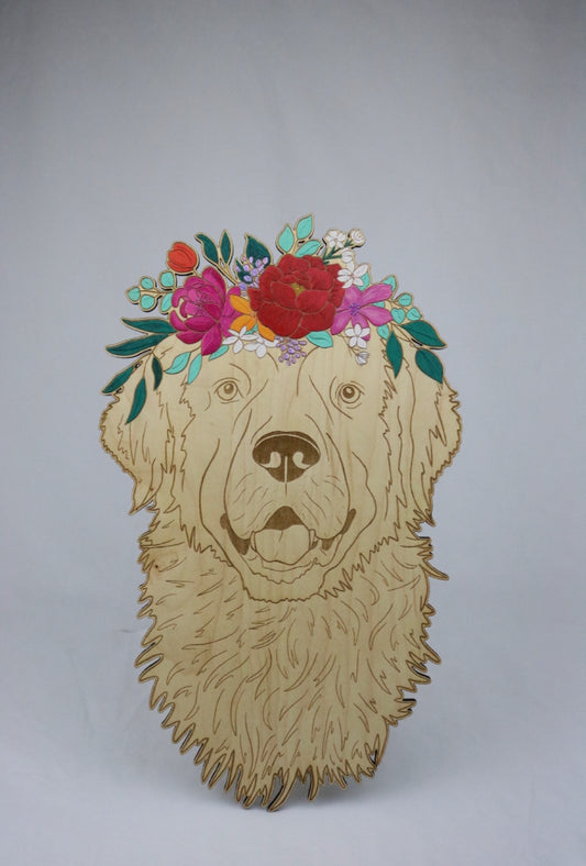 Dogs: 15” Golden with Flower Crown Hand Painted