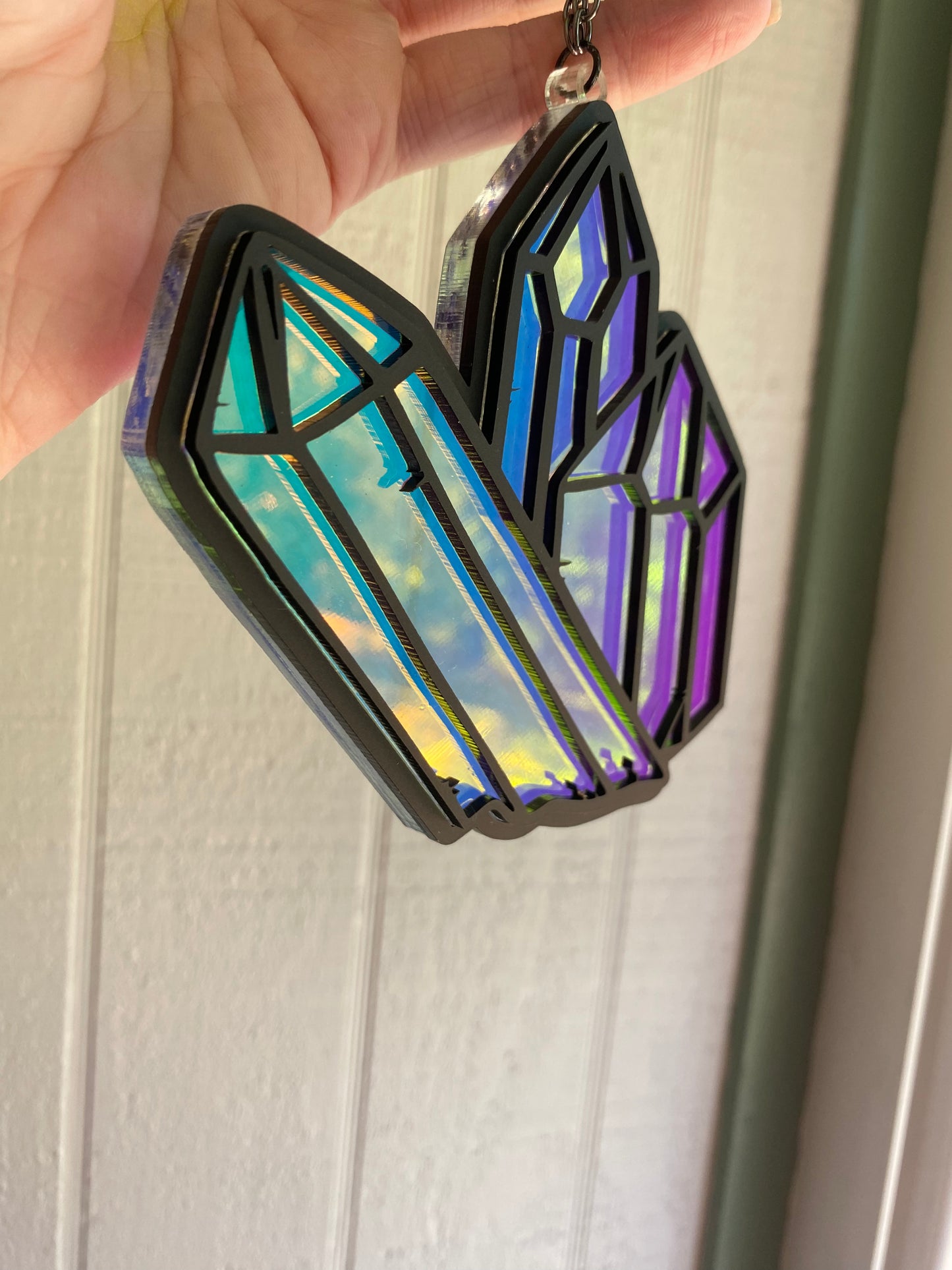 4” Crystal Cluster Black Outline on Rainbow Suncatcher